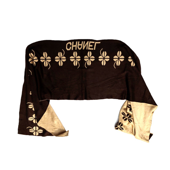 CHANEL Brown & Tan Reversible Scarf Botanical Floral Print - Picture 11 of 16